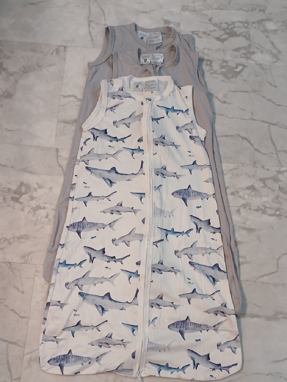 Baby Sleeveless Sleep Sack - White Shark Print & Gray 3 Pk.